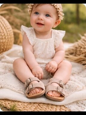 4/$15 Baby Beige Buckle Sandals - Soft Toddler Summer Shoes Sz 6mths